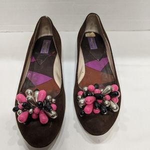 Emilio Pucci brown suede Flats beaded accent